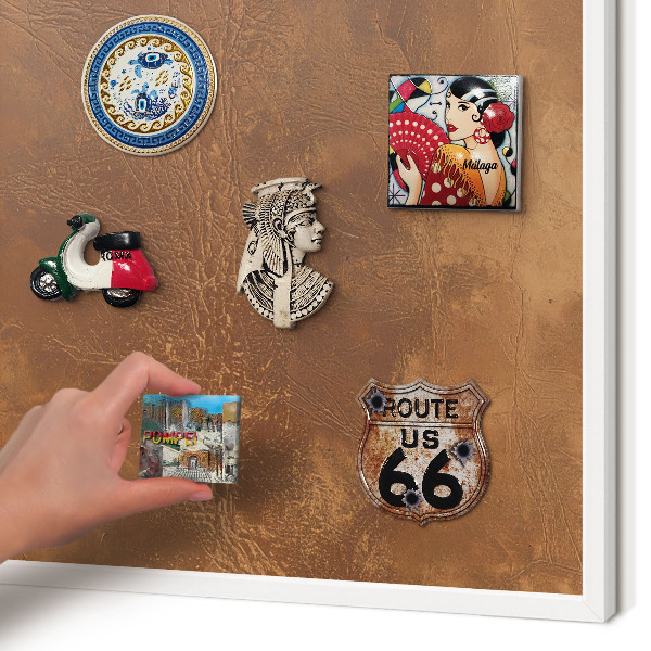 Decorative magnet board with a white frame Brown texture