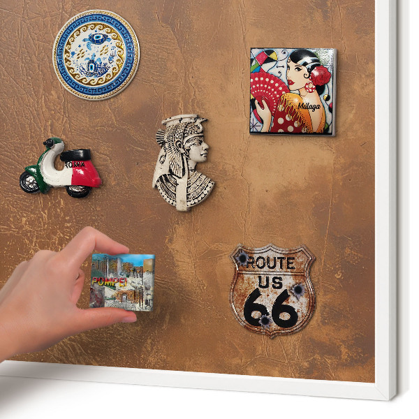 Decorative magnet board with a white frame Brown texture