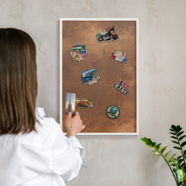 Decorative magnet board with a white frame Brown texture