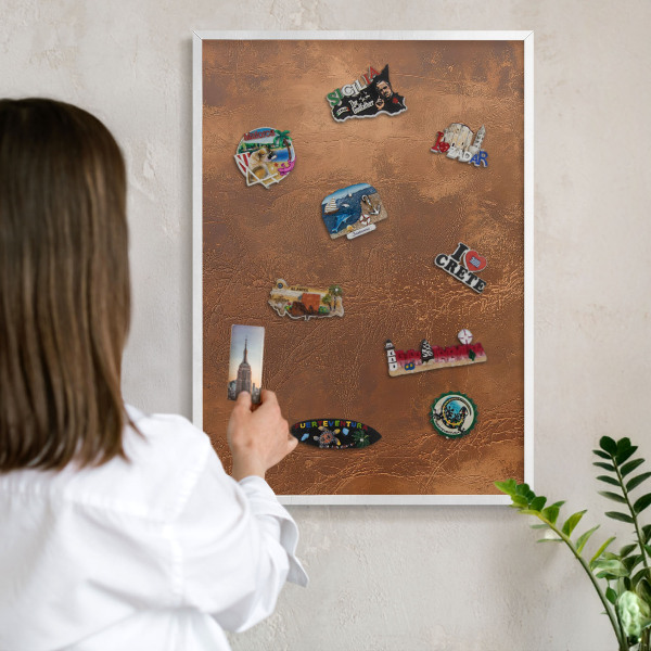 Decorative magnet board with a white frame Brown texture