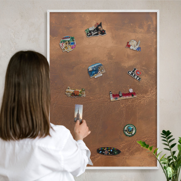 Decorative magnet board with a white frame Brown texture