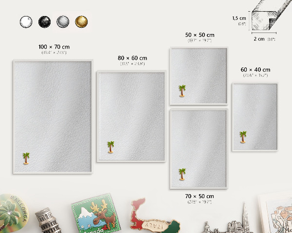 Magnetic board for travel magnets in a white frame Elegant texture