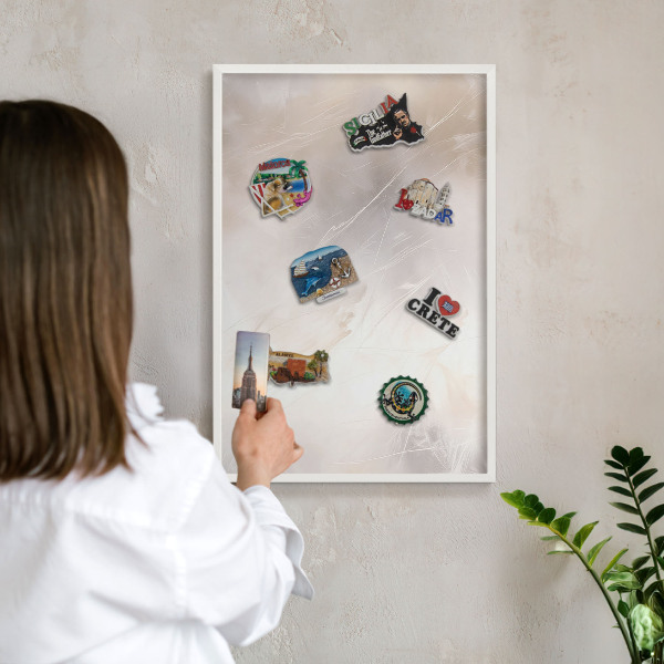 Magnetic board for travel magnets in a white frame Soft lightness