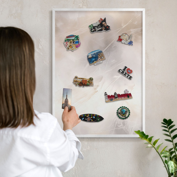 Magnetic board for travel magnets in a white frame Soft lightness