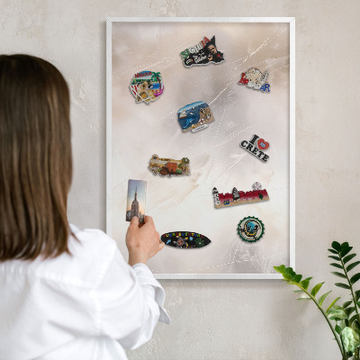 Magnetic board for travel magnets in a white frame Soft lightness