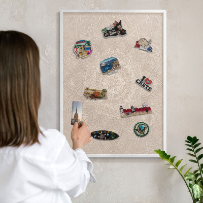 Decorative magnet board with a white frame Decorative mandala