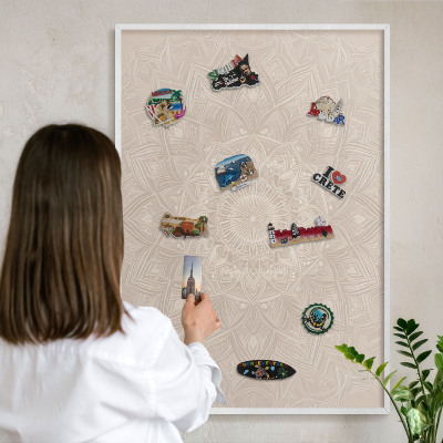 Decorative magnet board with a white frame Decorative mandala