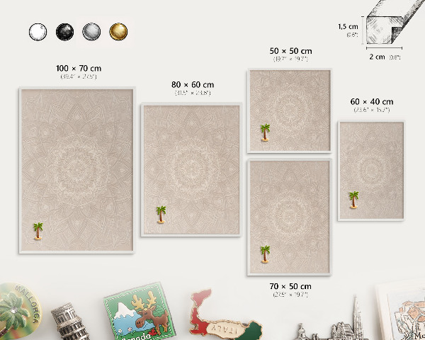 Decorative magnet board with a white frame Decorative mandala