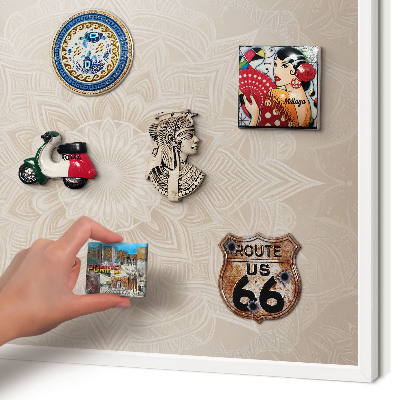 Magnetic board for travel magnets in a white frame Mandala pattern