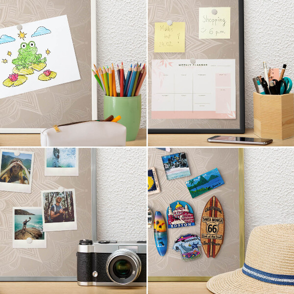 Magnetic board for travel magnets in a white frame Mandala pattern