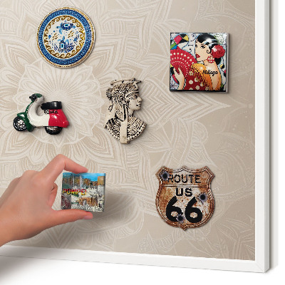 Magnetic board for travel magnets in a white frame Mandala pattern