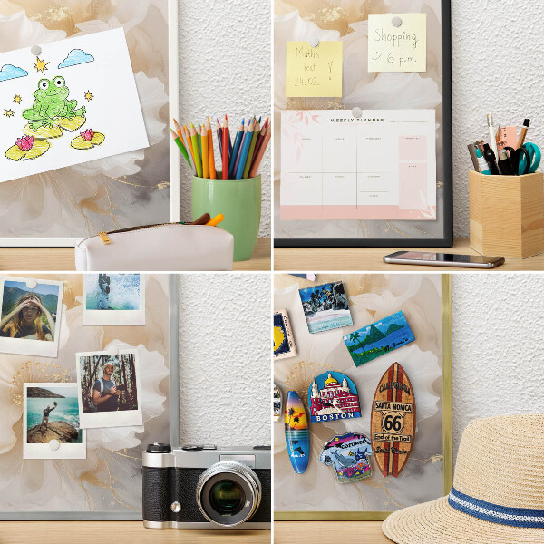 Decorative magnet board with a white frame Pastel flowers