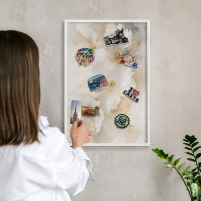 Decorative magnet board with a white frame Pastel flowers