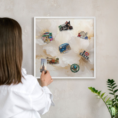 Decorative magnet board with a white frame Pastel flowers