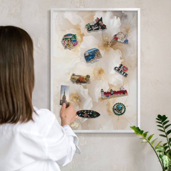Decorative magnet board with a white frame Pastel flowers