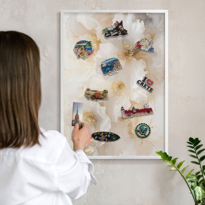 Decorative magnet board with a white frame Pastel flowers