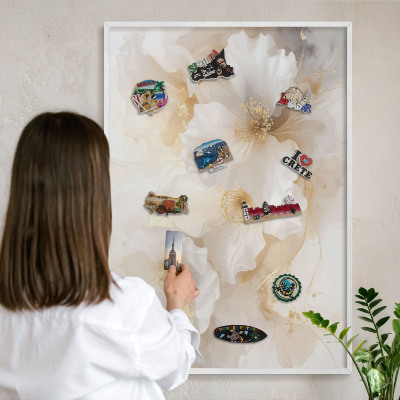 Decorative magnet board with a white frame Pastel flowers