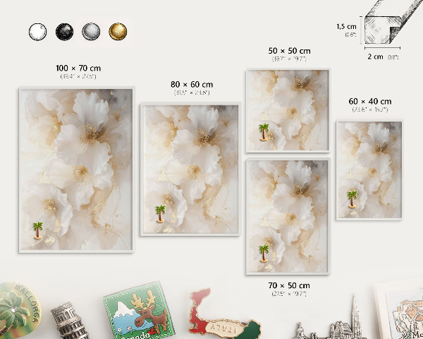 Decorative magnet board with a white frame Pastel flowers