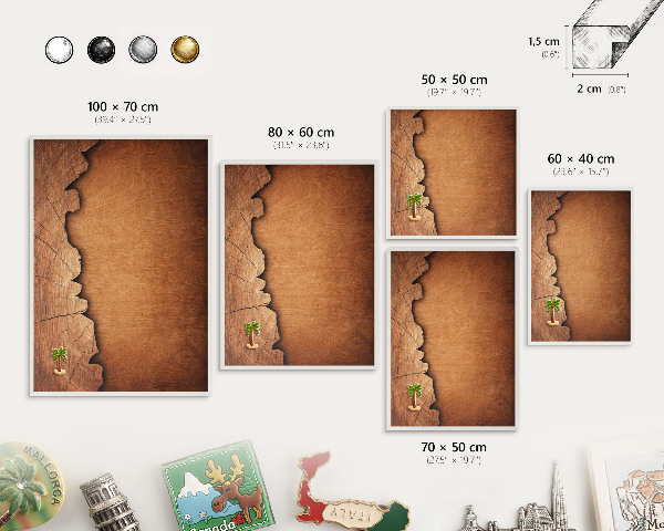 Magnetic board for travel magnets in a white frame Wooden texture