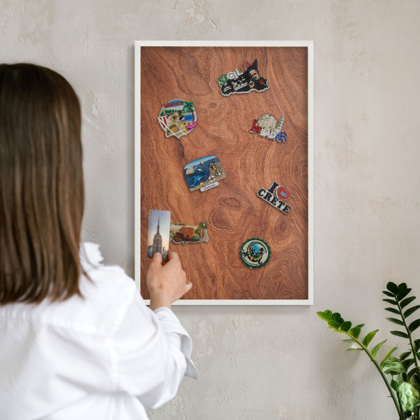 Decorative magnet board with a white frame Wood grain