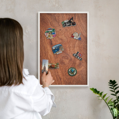 Decorative magnet board with a white frame Wood grain