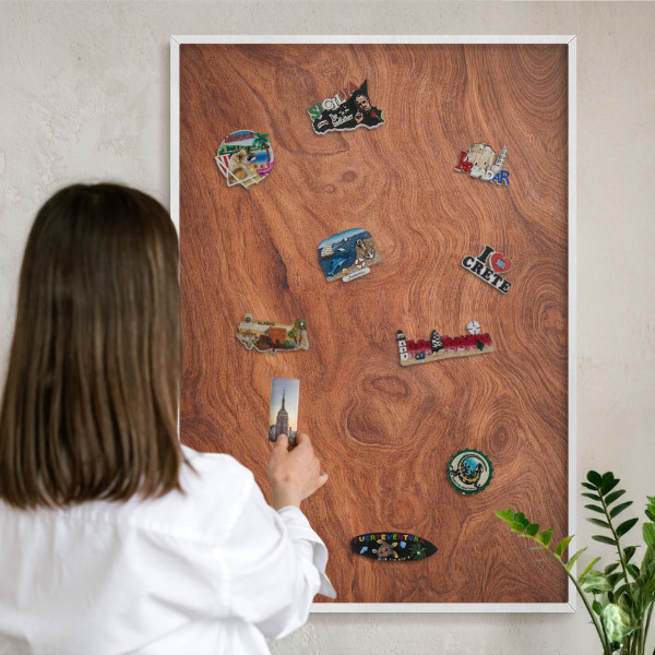 Decorative magnet board with a white frame Wood grain