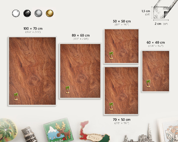 Decorative magnet board with a white frame Wood grain