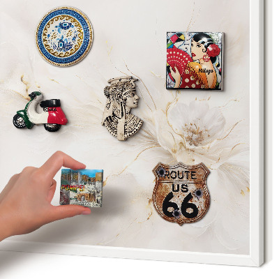 Magnetic board for travel magnets in a white frame Floral elegance
