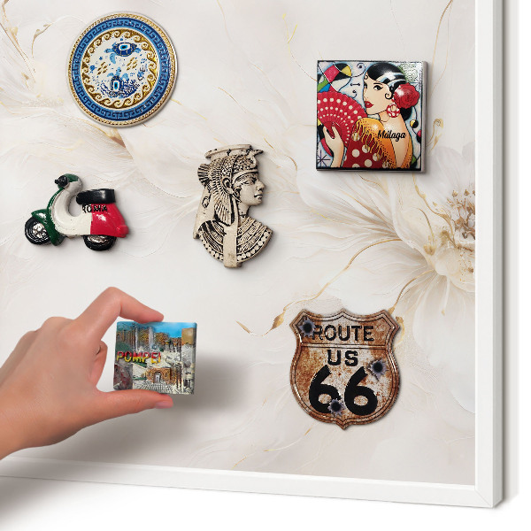 Magnetic board for travel magnets in a white frame Floral elegance