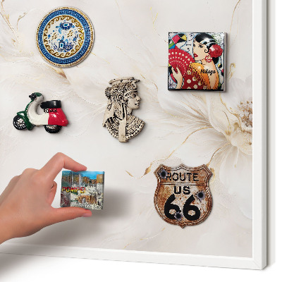 Magnetic board for travel magnets in a white frame Floral elegance