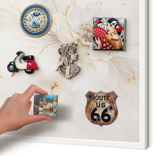 Magnetic board for travel magnets in a white frame Floral elegance