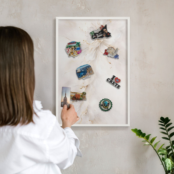 Magnetic board for travel magnets in a white frame Floral elegance