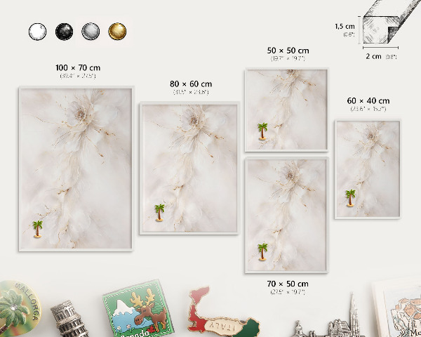 Magnetic board for travel magnets in a white frame Floral elegance