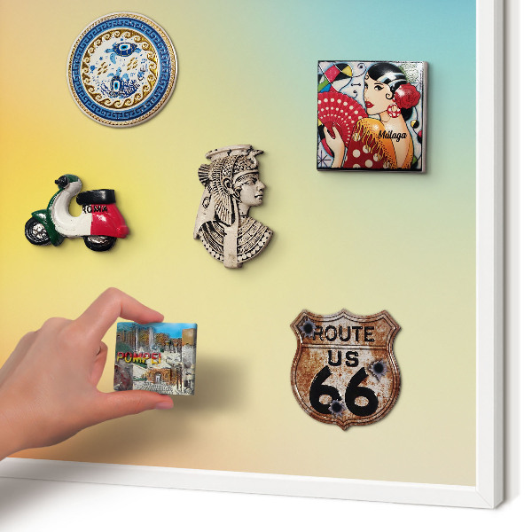 Magnetic board for travel magnets in a white frame Color transition