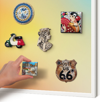 Magnetic board for travel magnets in a white frame Color transition