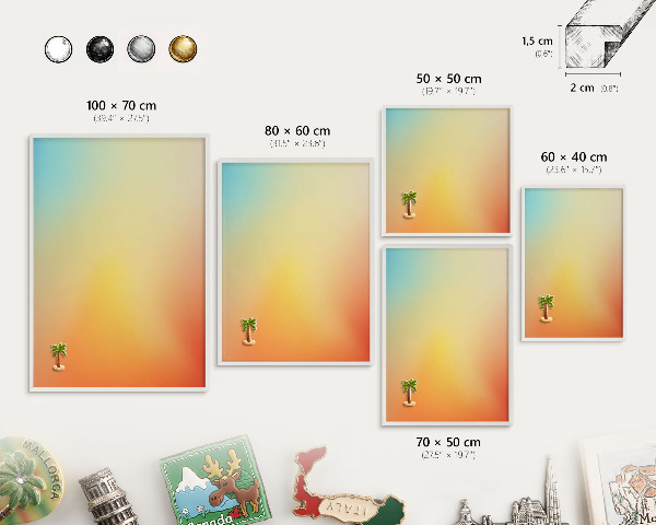 Magnetic board for travel magnets in a white frame Color transition