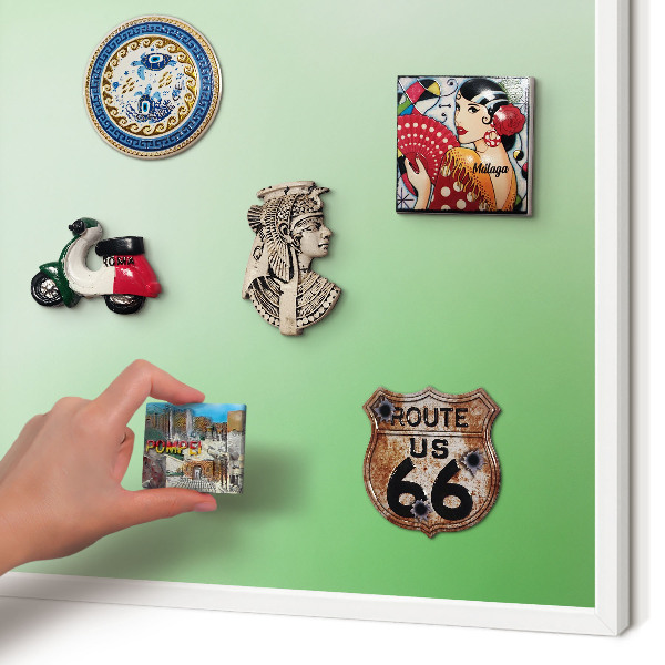 Magnetic board for travel magnets in a white frame Green harmony