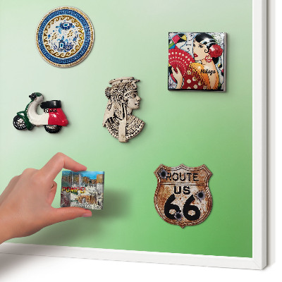 Magnetic board for travel magnets in a white frame Green harmony