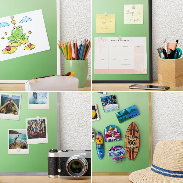 Magnetic board for travel magnets in a white frame Green harmony
