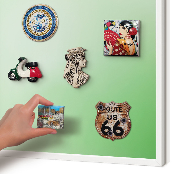 Magnetic board for travel magnets in a white frame Green harmony