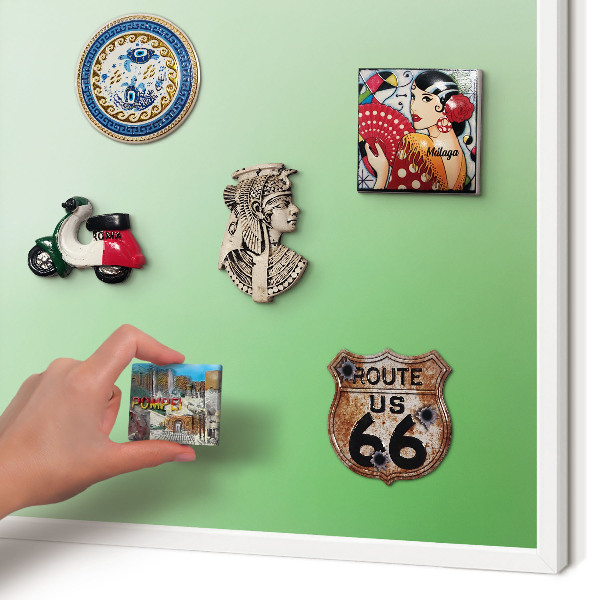 Magnetic board for travel magnets in a white frame Green harmony