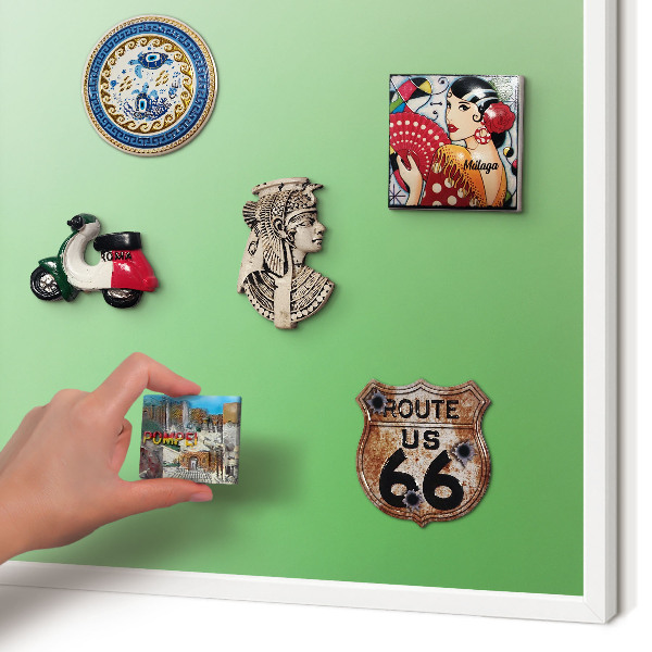 Magnetic board for travel magnets in a white frame Green harmony