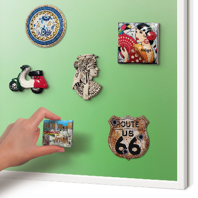 Magnetic board for travel magnets in a white frame Green harmony