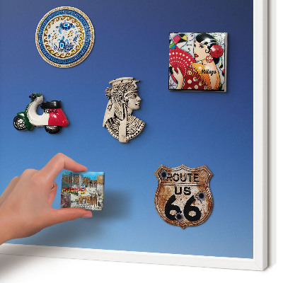 Magnetic board for travel magnets in a white frame Blue gradients