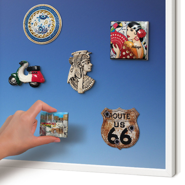 Magnetic board for travel magnets in a white frame Blue gradients