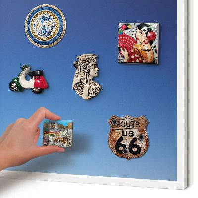 Magnetic board for travel magnets in a white frame Blue gradients