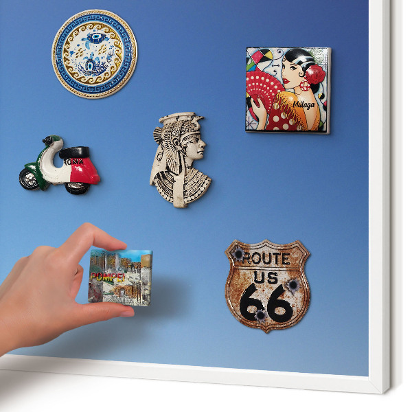 Magnetic board for travel magnets in a white frame Blue gradients
