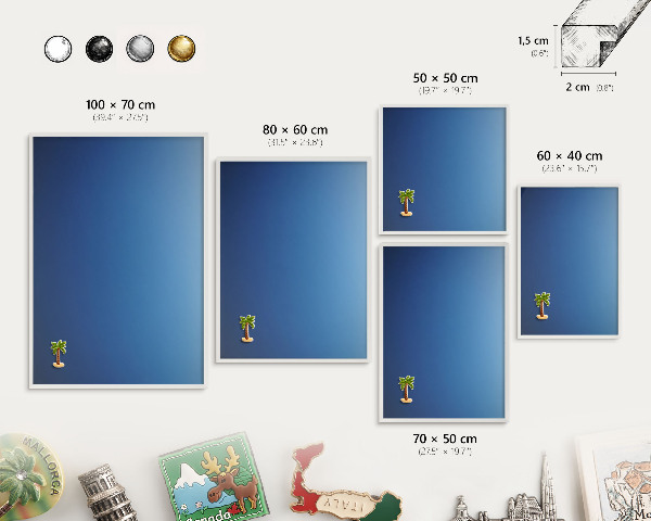 Magnetic board for travel magnets in a white frame Blue gradients