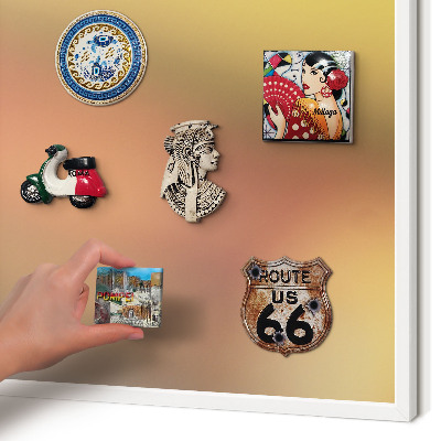 Magnetic board for travel magnets in a white frame Colorful glow