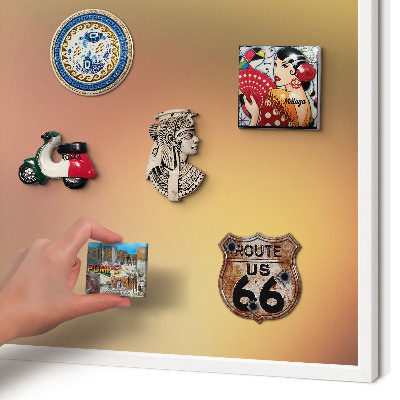 Magnetic board for travel magnets in a white frame Colorful glow